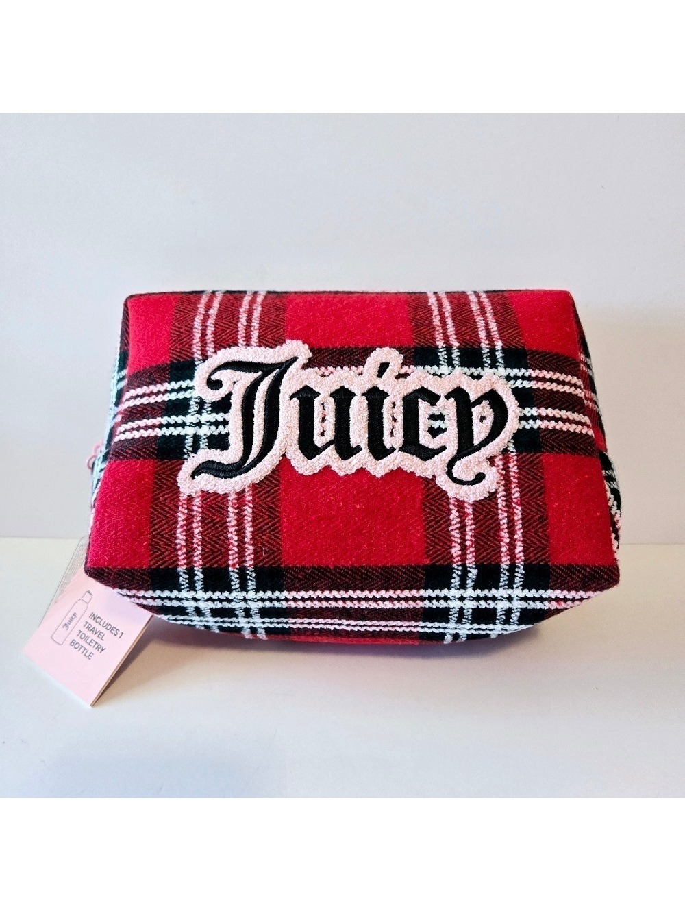 Juicy Couture Cosmetic Bag Red/Black Makeup Toiletry Bag Scottish Tartan Plaid